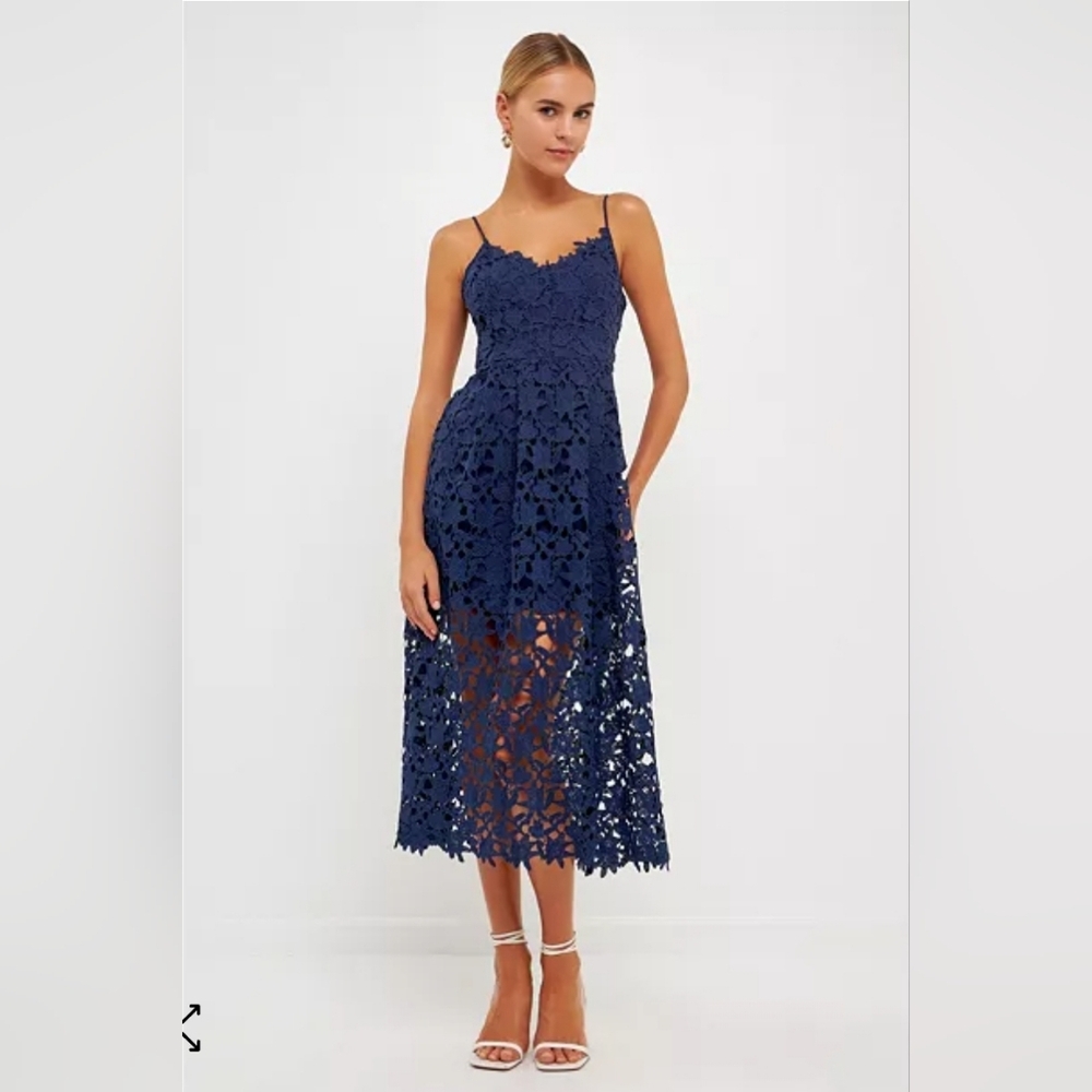 Endless Rose Navy Blue Lace Midi Dress